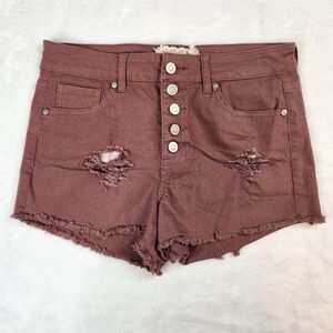 Altar’d State Button Fly High Rise Frayed Shorts Brown Boho Festival 27 / 5